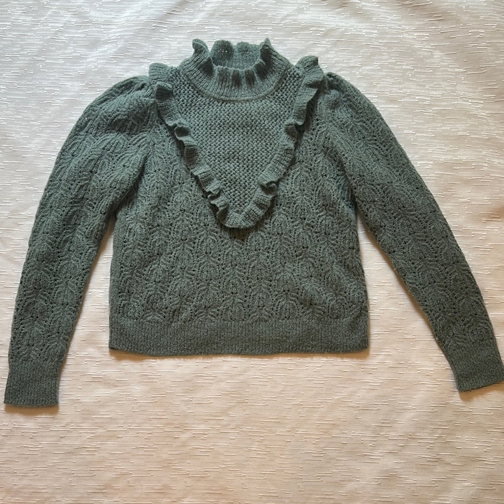 Veronica Beard Green Cowl Neck Sweater with Ribbed Texture